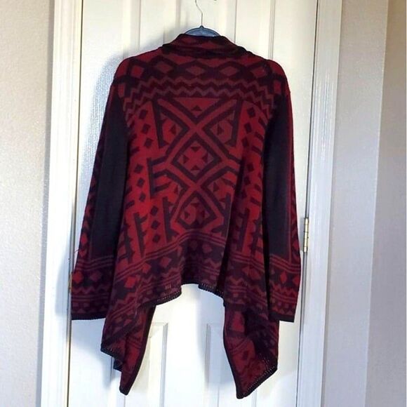 A Knitch Above Womens Sweater Red M Open Front Waterfall Front Ruana Cardigan - Picture 4 of 8